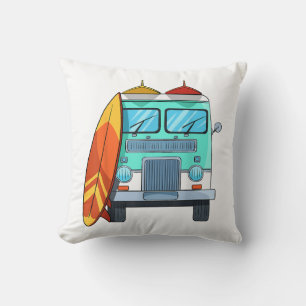 Surf Van Surfboard Palm Trees Surfing Surfer Waves Throw Pillow