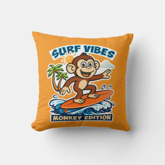 Surf vibes - monkey edition throw pillow