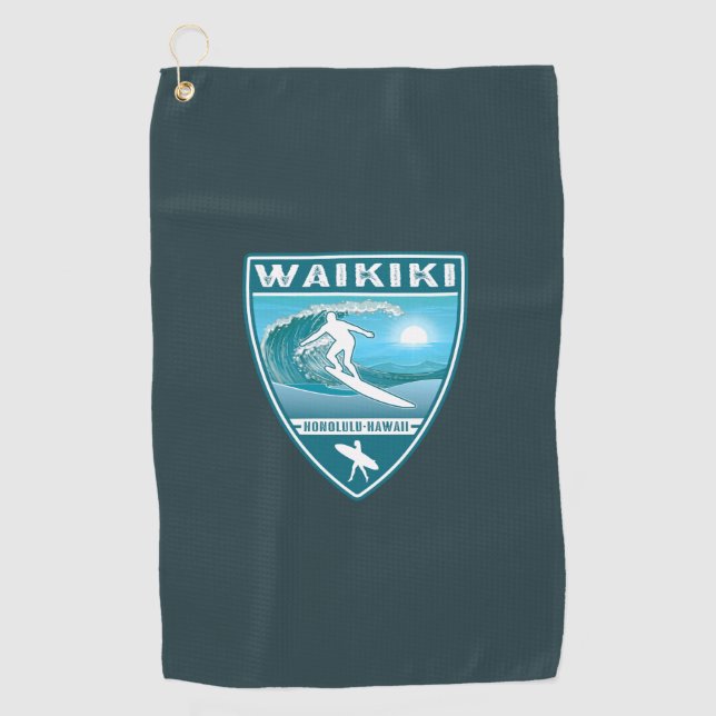 Surf Waikiki Honolulu Hawaii Golf Towel (Front)