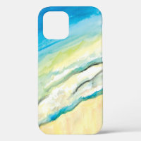 Surf Watercolor Blue Waves and Sand Beach