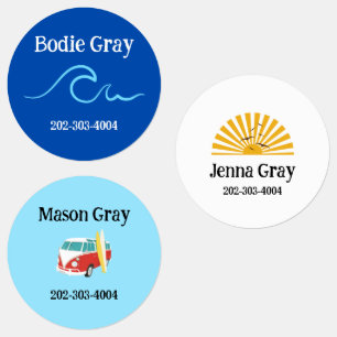 Surf Waterproof Circle Sticker Name Labels