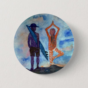 Surf Yoga Sunset Drawing  Boho Badge 2 Inch Round Button