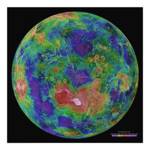 Surface Elevation Map of the Planet Venus Photo Print