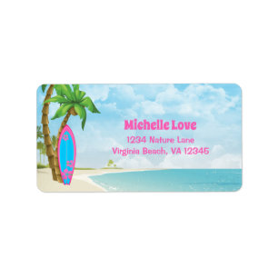 Surfboard and Beach Tropical Surfing Address Label