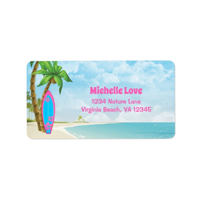  Surfboard and Beach Tropical Surfing Address Label (Front)