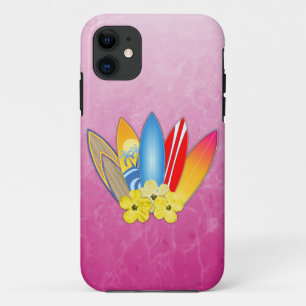 Surfboard and Hibiscus Flowers iPhone 11 Case