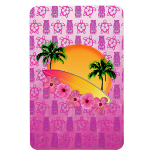 Surfboard and Hibiscus Flowers Magnet