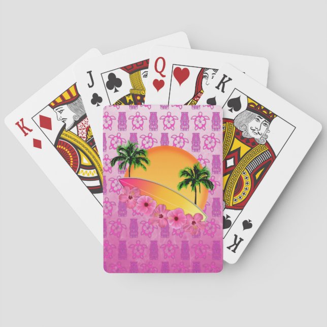 Surfboard and Hibiscus Flowers Playing Cards (Back)