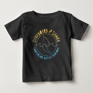 Surfboard And Shark Funny Summer Beach Vacation  B Baby T-Shirt