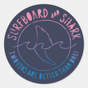 Surfboard And Shark Funny Summer Beach Vacation   Classic Round Sticker