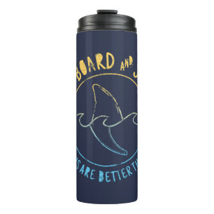 Surfboard And Shark Funny Summer Beach Vacation  T Thermal Tumbler