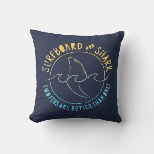 Surfboard And Shark Funny Summer Beach Vacation  T Throw Pillow