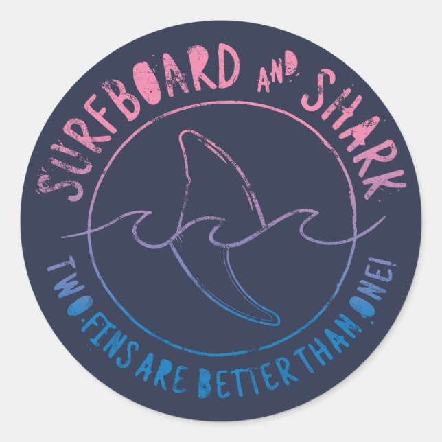 Surfboard And Shark Funny Surfer Surfing Summer Classic Round Sticker (Front)