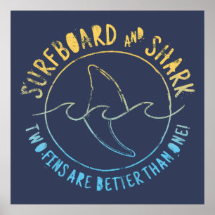 Surfboard And Shark Funny Surfer Surfing Summer Poster