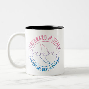 Surfboard And Shark Funny Surfer Surfing Summer Two-Tone Coffee Mug