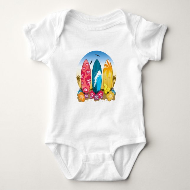 Surfboard Beach Baby Bodysuit (Front)