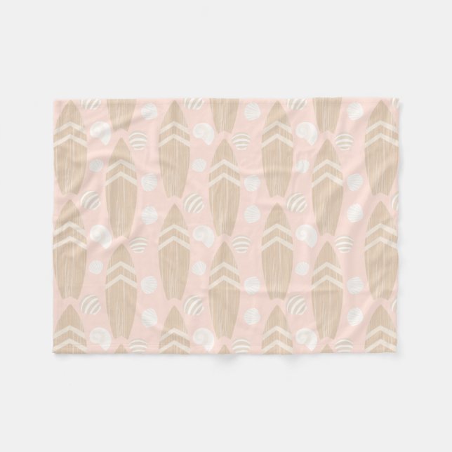 Surfboard Beach Baby Pink Fleece Blanket (Front (Horizontal))