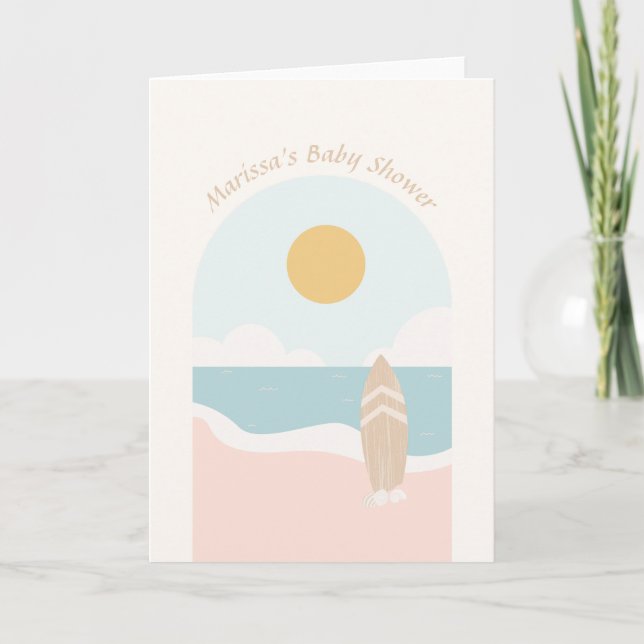 Surfboard Beach Baby Shower Folded Greeting Card (Front)