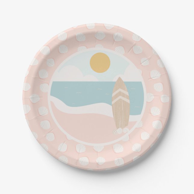 Surfboard Beach Baby Shower Paper Plate (Front)