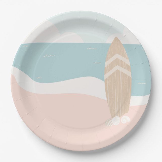 Surfboard Beach Baby Shower Paper Plate (Front)
