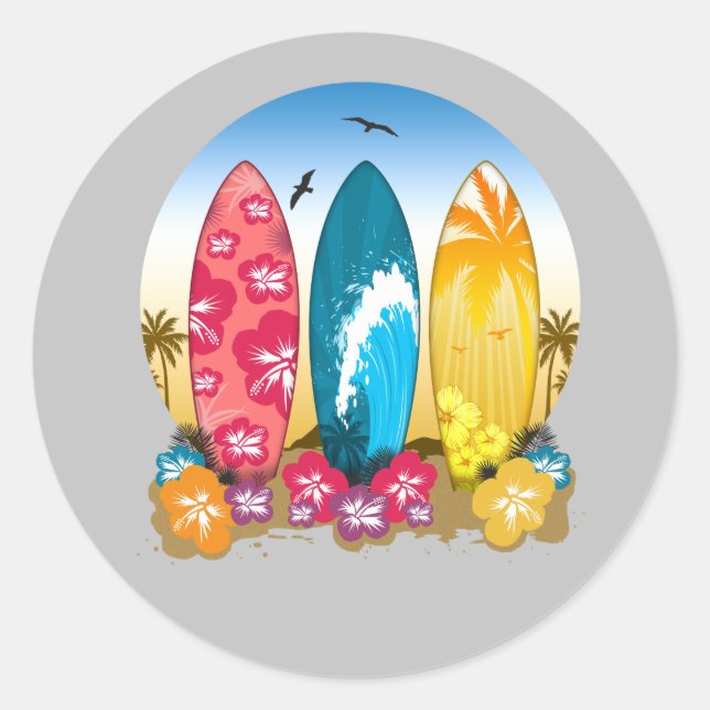 Surfboard Beach Classic Round Sticker (Front)