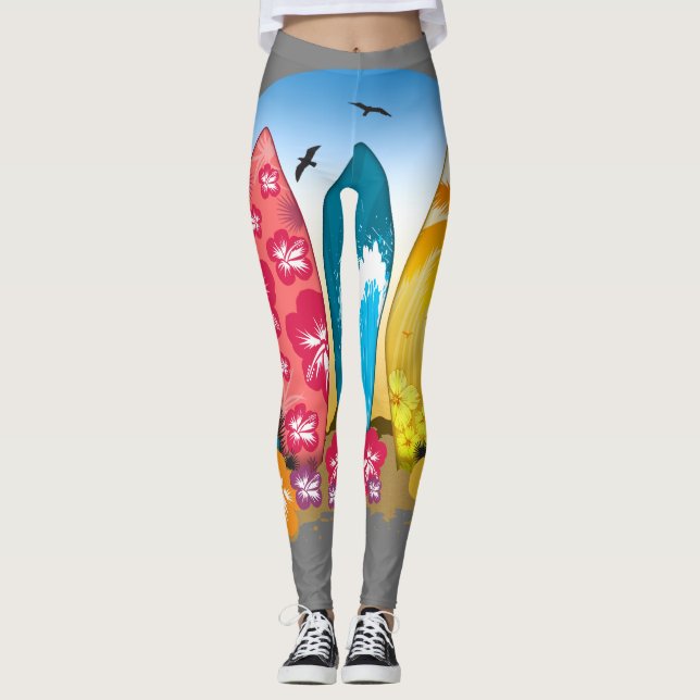 Surfboard Beach  Leggings (Front)