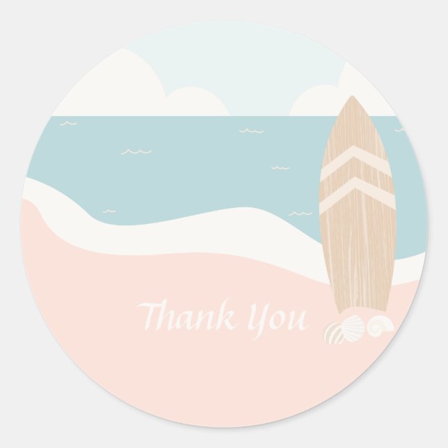 Surfboard Beach Thank You Classic Round Sticker (Front)