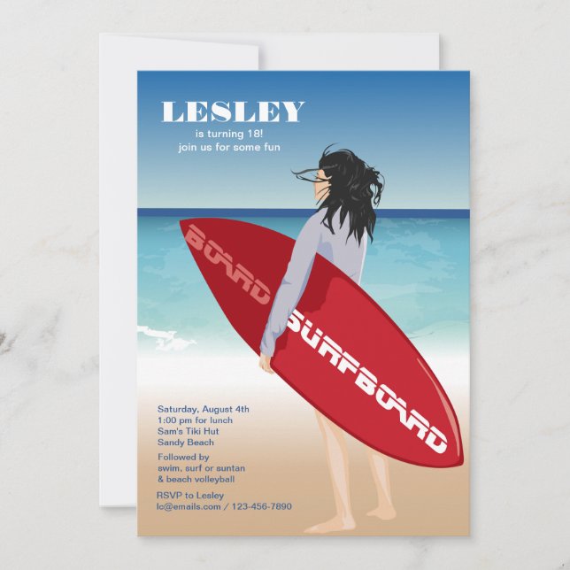 Surfboard Chick Invitation (Front)