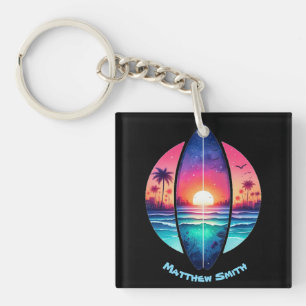 Surfboard in the Sunset Keychain