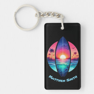 Surfboard in the Sunset Keychain