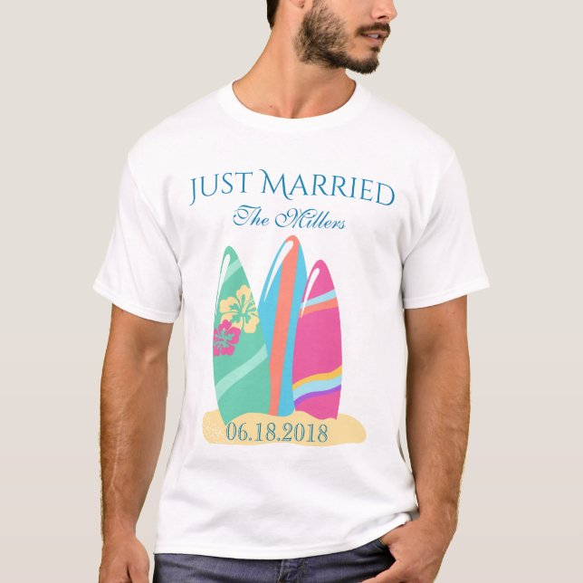 Surfboard Just Married T-Shirt (Front)