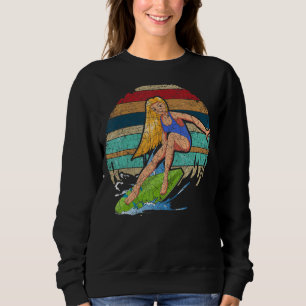 Surfboard Ocean Surfer Waves Water Sport Retro Sur Sweatshirt