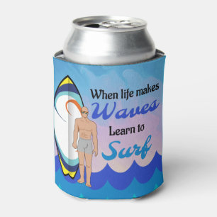Surfboard Ocean Waves Blue Motivational Quote Can Cooler