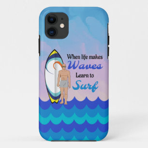 Surfboard Ocean Waves Blue Motivational Quote iPhone 11 Case