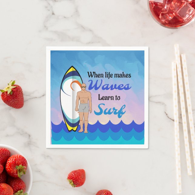 Surfboard Ocean Waves Blue Motivational Quote Napkin (Insitu)