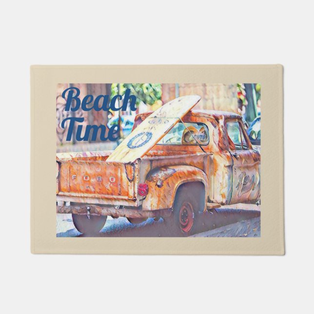 Surfboard on back of old Truck Doormat (Front)