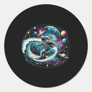 Surfboard On Surfer Astronaut Surfing Classic Round Sticker