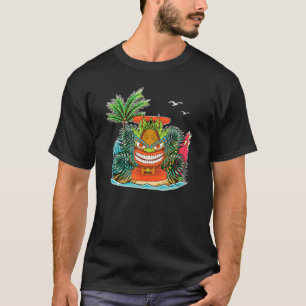 Surfboard Palm Trees Tropical Tiki Mask Luau Hawai T-Shirt