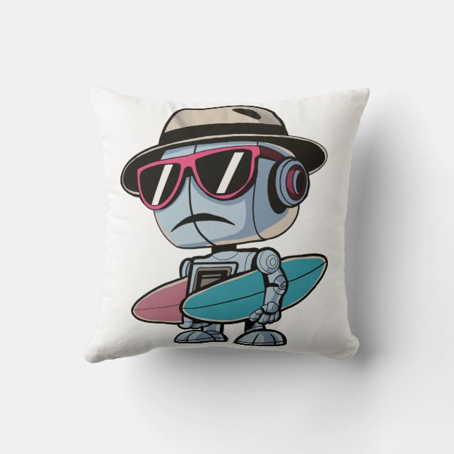 Surfboard robot throw pillow (Back)