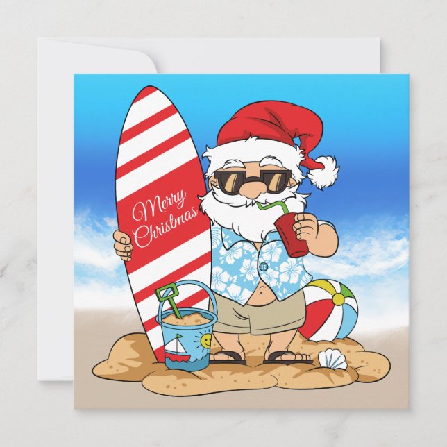 Surfboard Santa Greeting Card (Front)