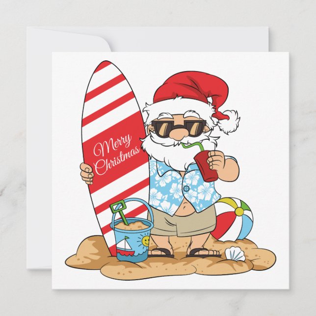 Surfboard Santa Greeting Card (Front)