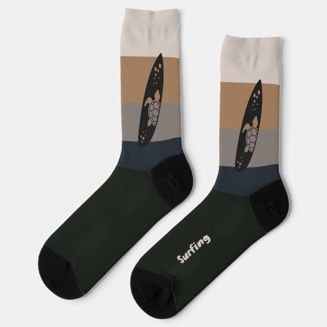 Surfboard Silhouette on Dark Mood Colour Socks (Left)