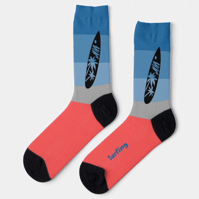Surfboard Silhouette on Mountain Cave Colour Socks (Left)