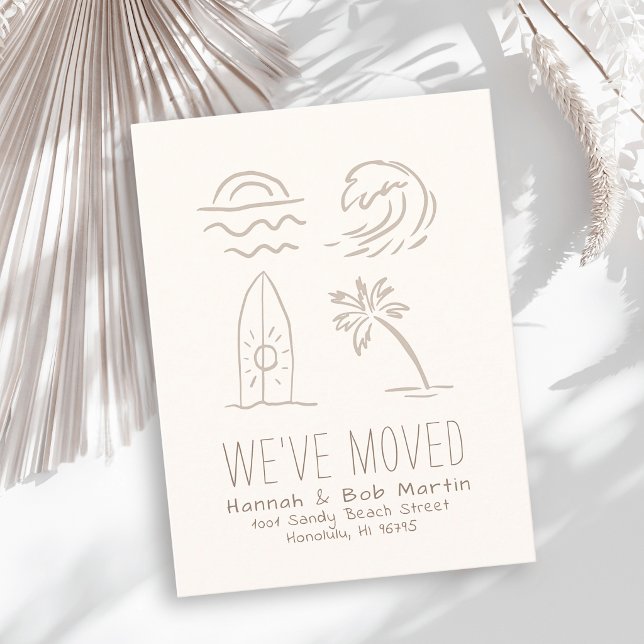 Surfboard Sun Wave Doodle Moving Announcement Postcard (Creator Uploaded)