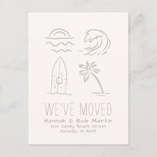 Surfboard Sun Wave Doodle Moving Announcement Postcard