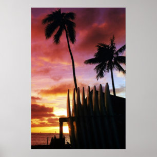 Surfboard Sunset Poster