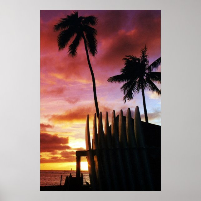 Surfboard Sunset Poster (Front)