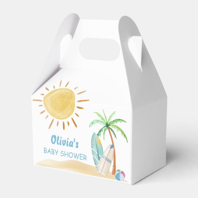 Surfboard Sunshine Beach Palm Tree Baby Shower  Favor Box (Front Side)