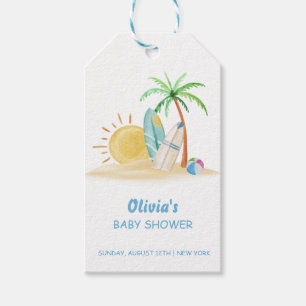 Surfboard Sunshine Beach Palm Tree Baby Shower  Gift Tags