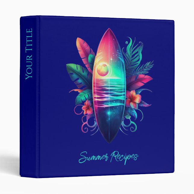 Surfboard Tropical Beach- 3 Ring Binder (Front/Spine)